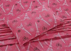 img 1 attached to Full Size Paris Eiffel Tower Hearts Flowers Comforter and Sheet Set for Girls/Teens, in White, Pink, and Black, Pink/White Design - Brand New