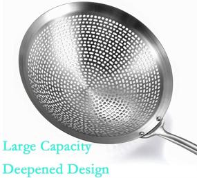 img 1 attached to 🥄 Silver Stainless Steel Skimmer Slotted Spoon with Deep Spider Strainer - Ideal for Draining, Frying, and Cooking. Vacuum Anti-Scalding Colander Utensil for Everyday Use.