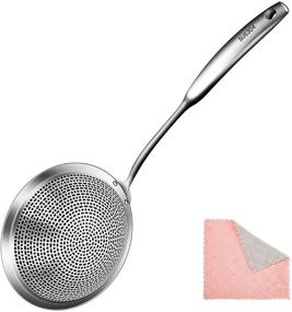 img 4 attached to 🥄 Silver Stainless Steel Skimmer Slotted Spoon with Deep Spider Strainer - Ideal for Draining, Frying, and Cooking. Vacuum Anti-Scalding Colander Utensil for Everyday Use.