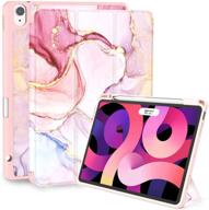 slim protective trifold ipad air 4 case 10.9 inch 2020 with pencil holder, auto wake/sleep - pink marble logo