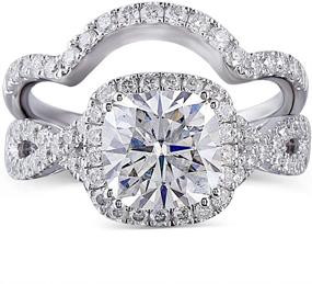 img 4 attached to 💍 DovEggs Sterling Silver Cushion Cut Created Moissanite Halo Engagement Ring Bridal Set - 2ct Center Stone, G-H-I Color - 7.5X7.5mm