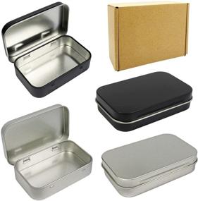 img 4 attached to 📦 Versatile 4-Pack Metal Rectangular Hinged Tins for Portable Storage - 3.75 x 2.45 x 0.8 Inches - Silver & Black - Home Organizer Kit