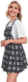 img 2 attached to 👗 Plaid A-Line Strap Pleated Mini Overall Pinafore Dress by Romwe: Stylish Women's Fashion