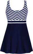 👗 shop the stylish danify women's one piece sailor striped swimdress in plus size swimwear – perfect cover up for a flattering look! logo