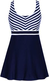 img 4 attached to 👗 Shop the Stylish DANIFY Women's One Piece Sailor Striped Swimdress in Plus Size Swimwear – Perfect Cover up for a Flattering Look!