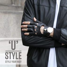 img 3 attached to 🧤 YISEVEN Fingerless Sheepskin Touchscreen Motorcycle Gloves & Mittens for Men's Accessories