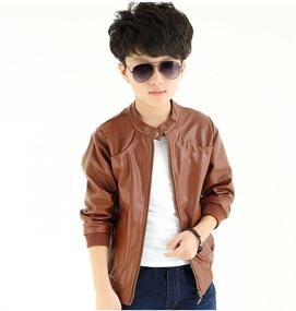 img 3 attached to 🧥 Stylish Trendy Stand Collar Leather Moto Jacket for Boys (Sizes 3-12) - LUCKFACE