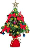 hoojo 2ft tabletop small christmas tree with led lights, battery operated mini artificial xmas tree, with pinecones, red berries and cloth bag base, for holiday indoor decorations logo