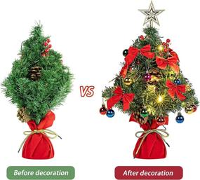 img 1 attached to HOOJO 2FT Tabletop Small Christmas Tree with LED Lights, Battery Operated Mini Artificial Xmas Tree, with Pinecones, Red Berries and Cloth Bag Base, for Holiday Indoor Decorations