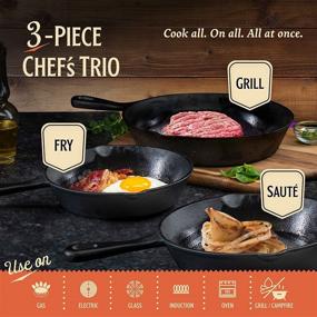 img 3 attached to 🍳 Legend Cast Iron Skillet Set of 3, CHEF’S TRIO – 6”, 8”, & 10” Cast Iron Pan Set for Cooking, Baking, and More – Oven & Induction Safe – Pre-Seasoned for Improved Performance