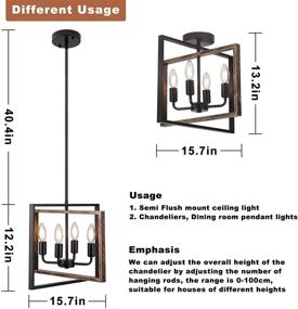 img 1 attached to 🔆 Versatile 4-Light Semi Flush Mount: Convertible Pendant & Ceiling Light with Metal Cage for Modern Farmhouse Décor in Hallway, Kitchen, Bedroom, Living Room, Bathroom, Entryway