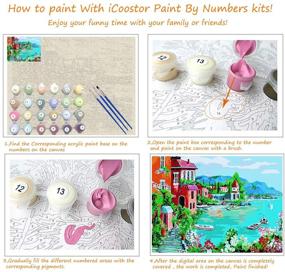 img 3 attached to 🎨 iCoostor Paint by Numbers DIY Kit: Lakeside Village Pattern, 16” x 20” without Frame, 3 Brushes & Bright Colors for Kids & Adults