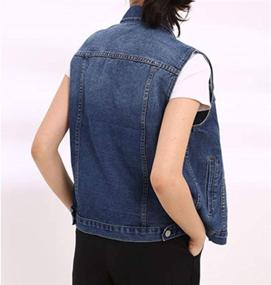 img 3 attached to 👚 Fashionable Flygo Women's Plus Size Sleeveless Jean Jacket with Buttoned Distressed Washed Denim & Chest Flap Pockets