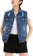 👚 fashionable flygo women's plus size sleeveless jean jacket with buttoned distressed washed denim & chest flap pockets logo