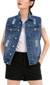 img 4 attached to 👚 Fashionable Flygo Women's Plus Size Sleeveless Jean Jacket with Buttoned Distressed Washed Denim & Chest Flap Pockets