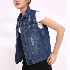 img 2 attached to 👚 Fashionable Flygo Women's Plus Size Sleeveless Jean Jacket with Buttoned Distressed Washed Denim & Chest Flap Pockets
