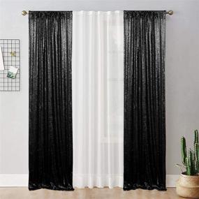 img 1 attached to Juya Delight 2x8ft 2Pcs Black Sequin Backdrop Curtain for Party Banquet Festival Wedding Anniversary Exhibition - Enhanced SEO