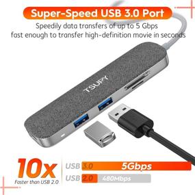img 1 attached to 🔌 TSUPY USB C Hub: 5-in-1 Type C Adapter with 4K HDMI, USB 3.0, SD/TF Card Reader - MacBook Pro, XPS, Chromebook, Huawei & More