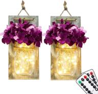 🌸 rustic bedroom wall decor - set of 2 mason jar wall lights with remote control, purple flower, lightess - hanging battery powered jar sconces with led fairy lights for farmhouse decor, sya11 логотип