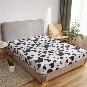 img 4 attached to 🐄 Mengersi Lightweight Grid Cow Fitted Sheet - Extra Soft & Deep Pocket, Twin Size (White Black Bed Sheet)"