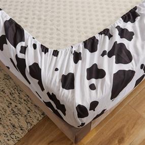 img 1 attached to 🐄 Mengersi Lightweight Grid Cow Fitted Sheet - Extra Soft & Deep Pocket, Twin Size (White Black Bed Sheet)"