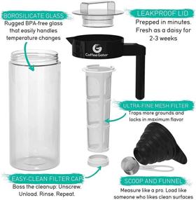 img 1 attached to ☕ Coffee Gator Cold Brew Coffee Maker - 47 oz Iced Tea and Iced Coffee Maker Kit with Glass Carafe, Filter, Loading Funnel, and Measuring Scoop - Black