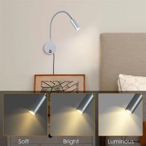 img 1 attached to Silver LED Wall Reading Light with Touch Dimmable Switch - Flexible Gooseneck Reading Lamp for Bed Headboard, Plug in Sconce Lighting, Ideal for Reading Rooms - 3000K Warm White (2pc)