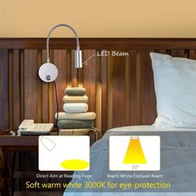 img 3 attached to Silver LED Wall Reading Light with Touch Dimmable Switch - Flexible Gooseneck Reading Lamp for Bed Headboard, Plug in Sconce Lighting, Ideal for Reading Rooms - 3000K Warm White (2pc)