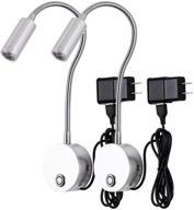 silver led wall reading light with touch dimmable switch - flexible gooseneck reading lamp for bed headboard, plug in sconce lighting, ideal for reading rooms - 3000k warm white (2pc) логотип