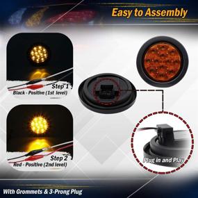 img 1 attached to 🚦 Meerkatt (Pack of 2) 4" Round Amber 12 LED Indicator Clearance Lights - Flush Mount, Super Flexible F3 Bulb with Plug & Rubber Grommet - Turn Tail Lamp for SUV, Truck, Caravan, Trailer, Lorry - Universal 12v DC GA12