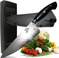 🔪 zelite infinity chef knife 8 inch - executive-plus series - japanese aus-10 super steel 45-layer damascus - 56mm deep blade with leather sheath logo