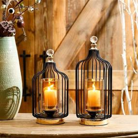 img 2 attached to 🏮 Enhance your Décor with Lantern Decorative - Hurricane Candle Holder Set of 2 for Pillar Candles | Indoor/Outdoor Tall Large & Small Lanterns with Glass Shades | Perfect for Weddings, Farmhouse & Table Centerpiece Decoration