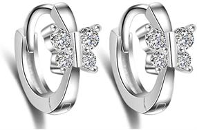 img 4 attached to Charming CZ Crystal Small Hoop Earrings - Sterling Silver 925 Butterfly Sleeper Huggie Round Cartilage Tragus Mini Hoops Ear Cuffs Piercing - Dainty Jewelry Gifts for Women, Teen Girls with Sensitive Ears