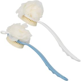 img 4 attached to 🚿 2 Pack Back Scrubber for Shower: Dual Action Bath Body Brush with Bristles, Loofah, and Long Handle - Blue & White