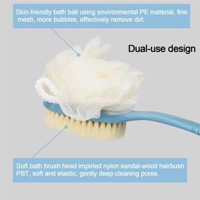 img 2 attached to 🚿 2 Pack Back Scrubber for Shower: Dual Action Bath Body Brush with Bristles, Loofah, and Long Handle - Blue & White