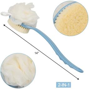 img 3 attached to 🚿 2 Pack Back Scrubber for Shower: Dual Action Bath Body Brush with Bristles, Loofah, and Long Handle - Blue & White