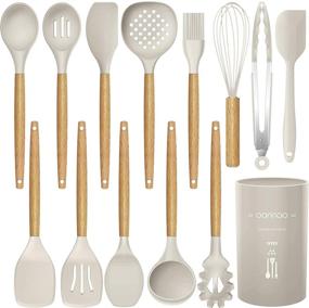 img 4 attached to High Temperature Resistant 14-Piece Silicone Cooking Utensils Set with Wooden Handles - Non-stick Kitchen Gadgets for BPA-Free Cookware