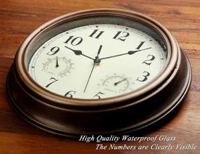 img 1 attached to 🕒 12 Inch Waterproof Indoor Outdoor Wall Clock with Temperature and Humidity Combo, Battery Operated Non-Ticking Silent Decorative Clock