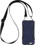 e-tree crossbody lanyard case: shockproof dual layered for iphone 📱 6 plus / 6s plus, anti-lost detachable neck strap, dark blue logo