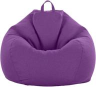 premium cotton canvas bean bag chair cover | storage for stuffed animals & blankets | inner liner included | long zipper | purple | kids & adults | (size: 36-44 inches) logo