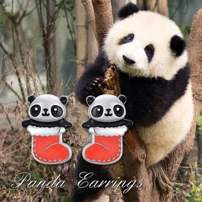 img 1 attached to 🐼 Sterling Silver Panda Earrings for Girls and Women - Christmas Socks Panda Stud Jewelry - Festive Panda Earrings for Christmas