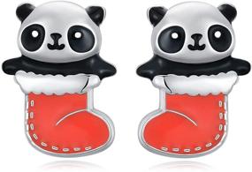 img 4 attached to 🐼 Sterling Silver Panda Earrings for Girls and Women - Christmas Socks Panda Stud Jewelry - Festive Panda Earrings for Christmas