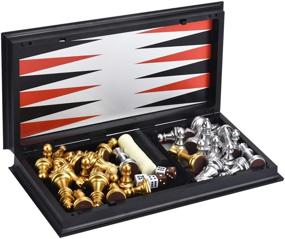 img 2 attached to Versatile QuadPro Magnetic Checkers Backgammon Folding Set - Ideal for Gaming on the Go!