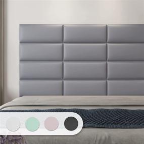 img 4 attached to 🛌 Grey Art3d Peel and Stick Headboard Panels - Pack of 12, 9.84" x 23.62" Sized (King, Full, Queen) Soundproof 3D Wall Panels - Upholstered Wall Panel Set
