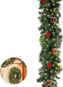 img 2 attached to 🎄 9ft/2.7m Christmas Garland with Pine Cones, Fireplace Stair Decoration Wreath: Artificial Xmas Festival Tree Display with 50 LEDs