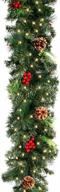 🎄 9ft/2.7m christmas garland with pine cones, fireplace stair decoration wreath: artificial xmas festival tree display with 50 leds logo