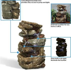 img 2 attached to Sunnydaze 10.5 Inch Indoor Electric Tabletop Fountain with LED Lights - Tiered Rock and Log Waterfall Design - Quiet and Soothing Water Sound - Small Desktop Size