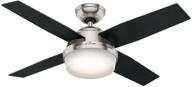 🔵 hunter dempsey indoor ceiling fan, 44-inch with led light, remote control - brushed nickel finish логотип