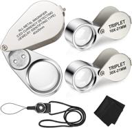 adjustable lanyard led/uv pocket magnifying glass with 10x 30x 40x magnification - ideal for close work, rock collecting, and jewelers - includes 3 pieces of illuminated jewelry loop magnifier, loupe, and wiping cloth logo