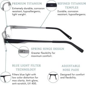 img 2 attached to 👓 Umizato Titanium Semi-Rimless Blue Light Glasses - Men Women, Gaming Eyewear, Computer Blocking Glasses, Sleep Better, UV Blocker, Anti-Glare Filtering, Relieves Fatigue (Fuji in Black Silver)